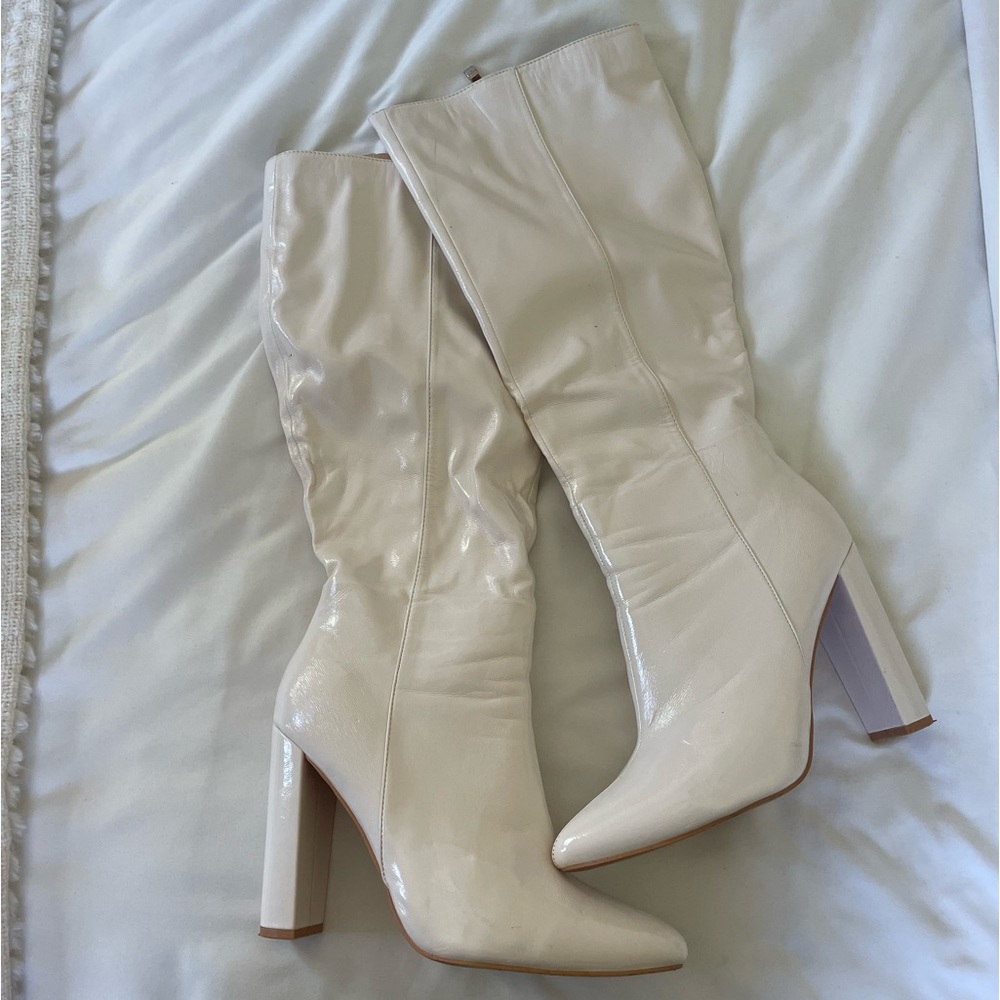 Faux lather white tall boots
